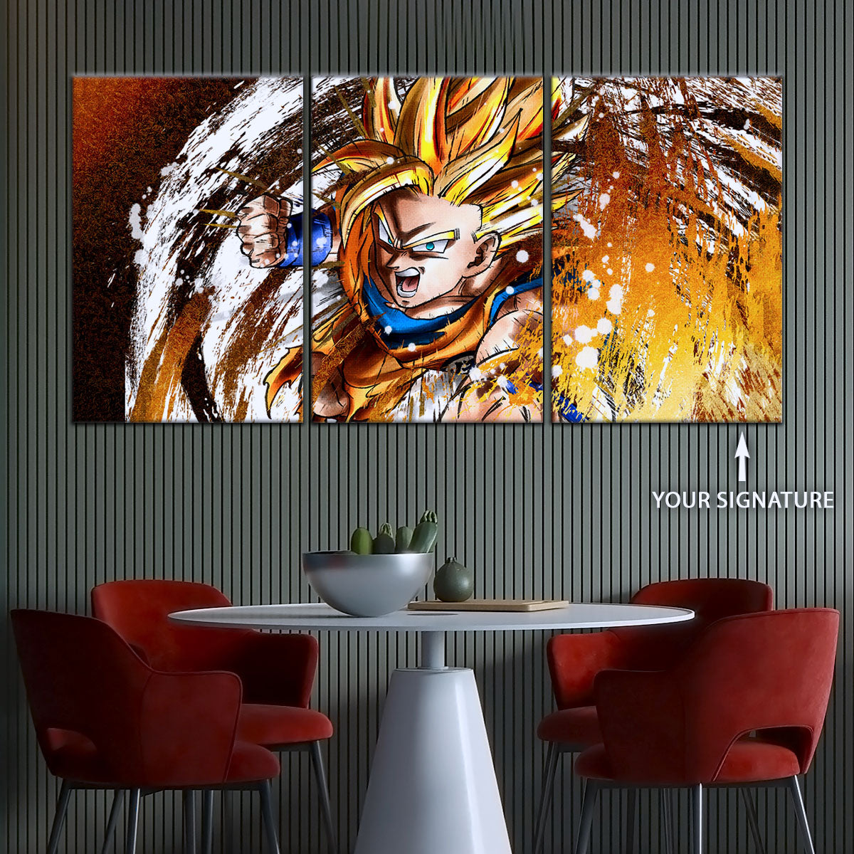 Dragon Ball Z Goku Super Saiyan Canvas Wall Art - 5 Piece Split Panel Anime Poster - Framed Ready to Hang Living Room Man Cave Decor - DR5039