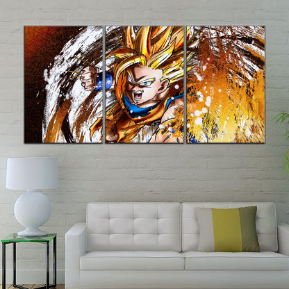Dragon Ball Z Goku Super Saiyan Canvas Wall Art - 5 Piece Split Panel Anime Poster - Framed Ready to Hang Living Room Man Cave Decor - DR5039