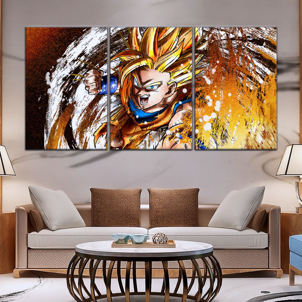 Dragon Ball Z Goku Super Saiyan Canvas Wall Art - 5 Piece Split Panel Anime Poster - Framed Ready to Hang Living Room Man Cave Decor - DR5039