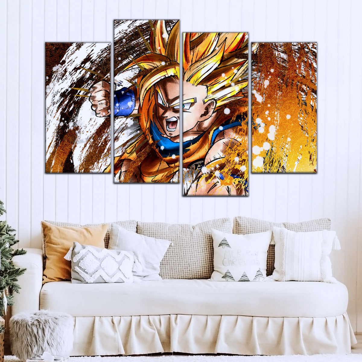 Dragon Ball Z Goku Super Saiyan Canvas Wall Art - 5 Piece Split Panel Anime Poster - Framed Ready to Hang Living Room Man Cave Decor - DR5039