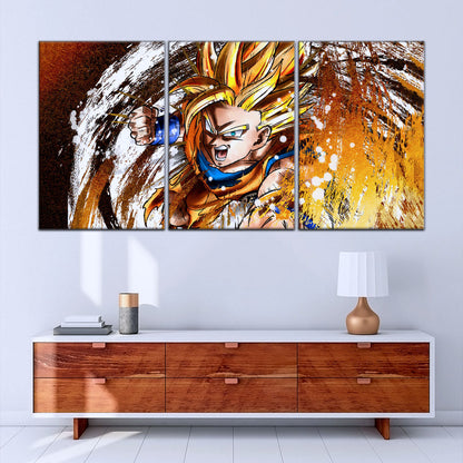 Dragon Ball Z Goku Super Saiyan Canvas Wall Art - 5 Piece Split Panel Anime Poster - Framed Ready to Hang Living Room Man Cave Decor - DR5039