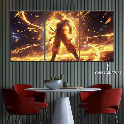 Dragon Ball Z Goku Super Saiyan Canvas Wall Art - 5 Piece Split Panel Anime Poster - Framed Ready to Hang Living Room Man Cave Decor - DR5042