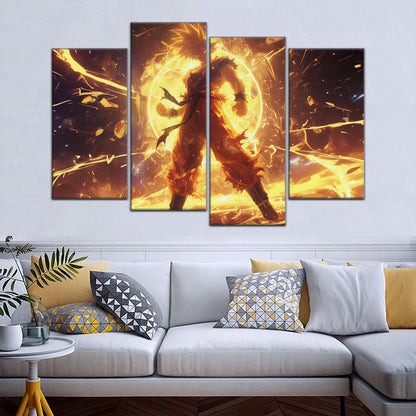 Dragon Ball Z Goku Super Saiyan Canvas Wall Art - 5 Piece Split Panel Anime Poster - Framed Ready to Hang Living Room Man Cave Decor - DR5042