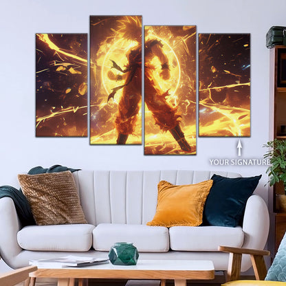 Dragon Ball Z Goku Super Saiyan Canvas Wall Art - 5 Piece Split Panel Anime Poster - Framed Ready to Hang Living Room Man Cave Decor - DR5042