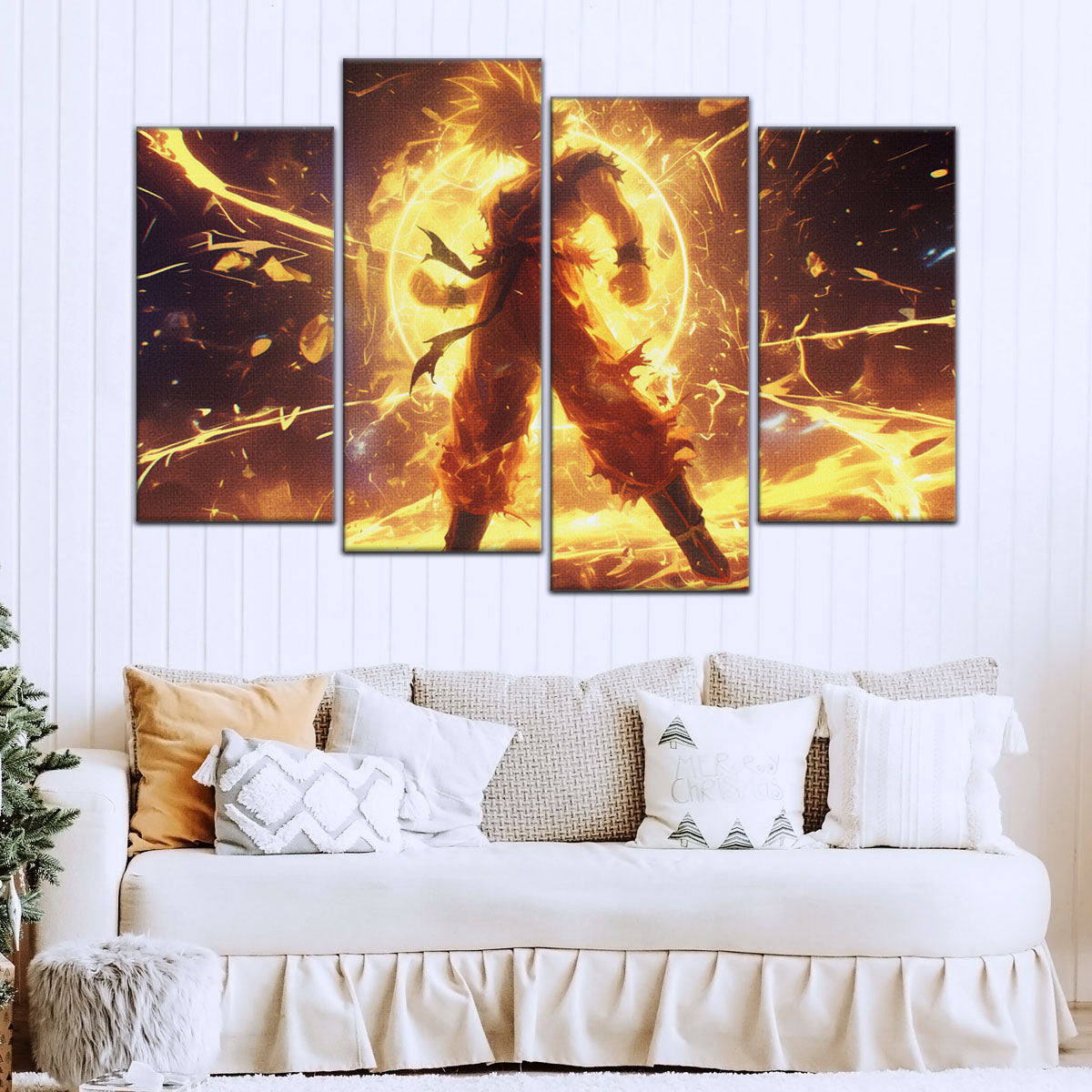 Dragon Ball Z Goku Super Saiyan Canvas Wall Art - 5 Piece Split Panel Anime Poster - Framed Ready to Hang Living Room Man Cave Decor - DR5042
