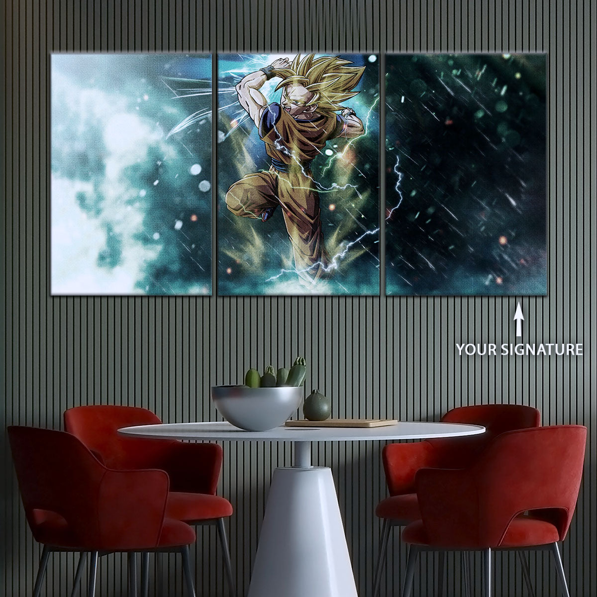 Dragon Ball Z Goku Super Saiyan Canvas Wall Art - 5 Piece Split Panel Anime Poster - Framed Ready to Hang Living Room Man Cave Decor - DR5044