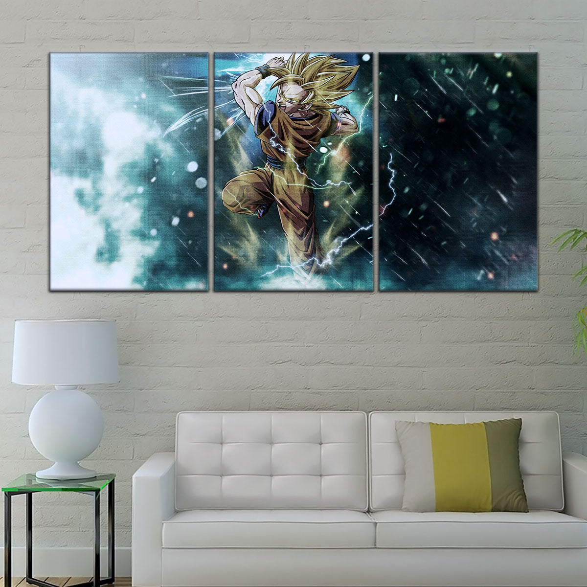 Dragon Ball Z Goku Super Saiyan Canvas Wall Art - 5 Piece Split Panel Anime Poster - Framed Ready to Hang Living Room Man Cave Decor - DR5044