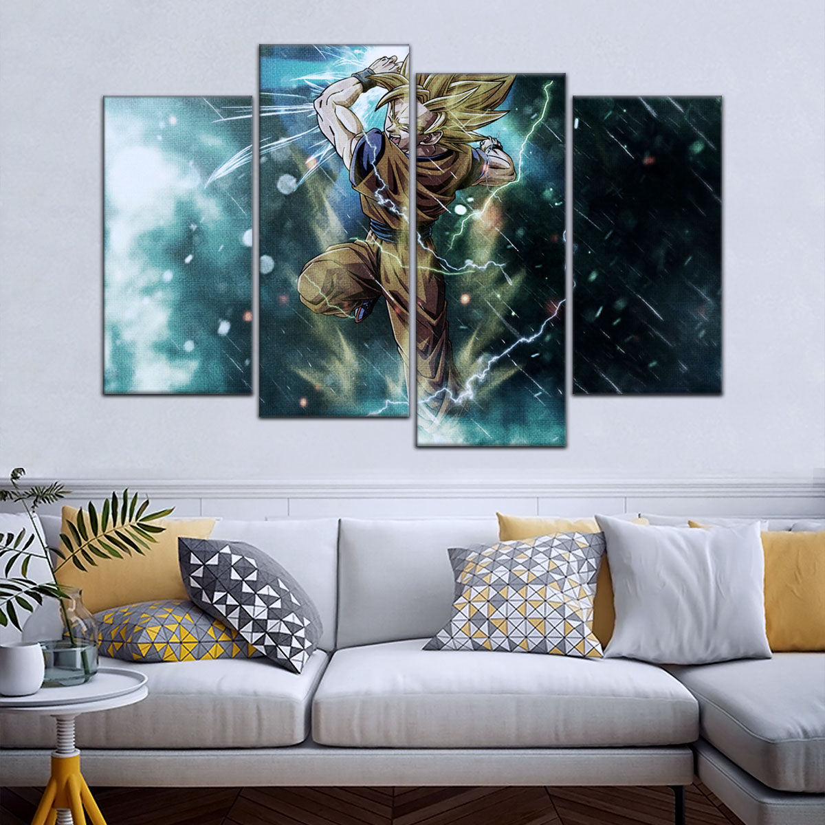 Dragon Ball Z Goku Super Saiyan Canvas Wall Art - 5 Piece Split Panel Anime Poster - Framed Ready to Hang Living Room Man Cave Decor - DR5044