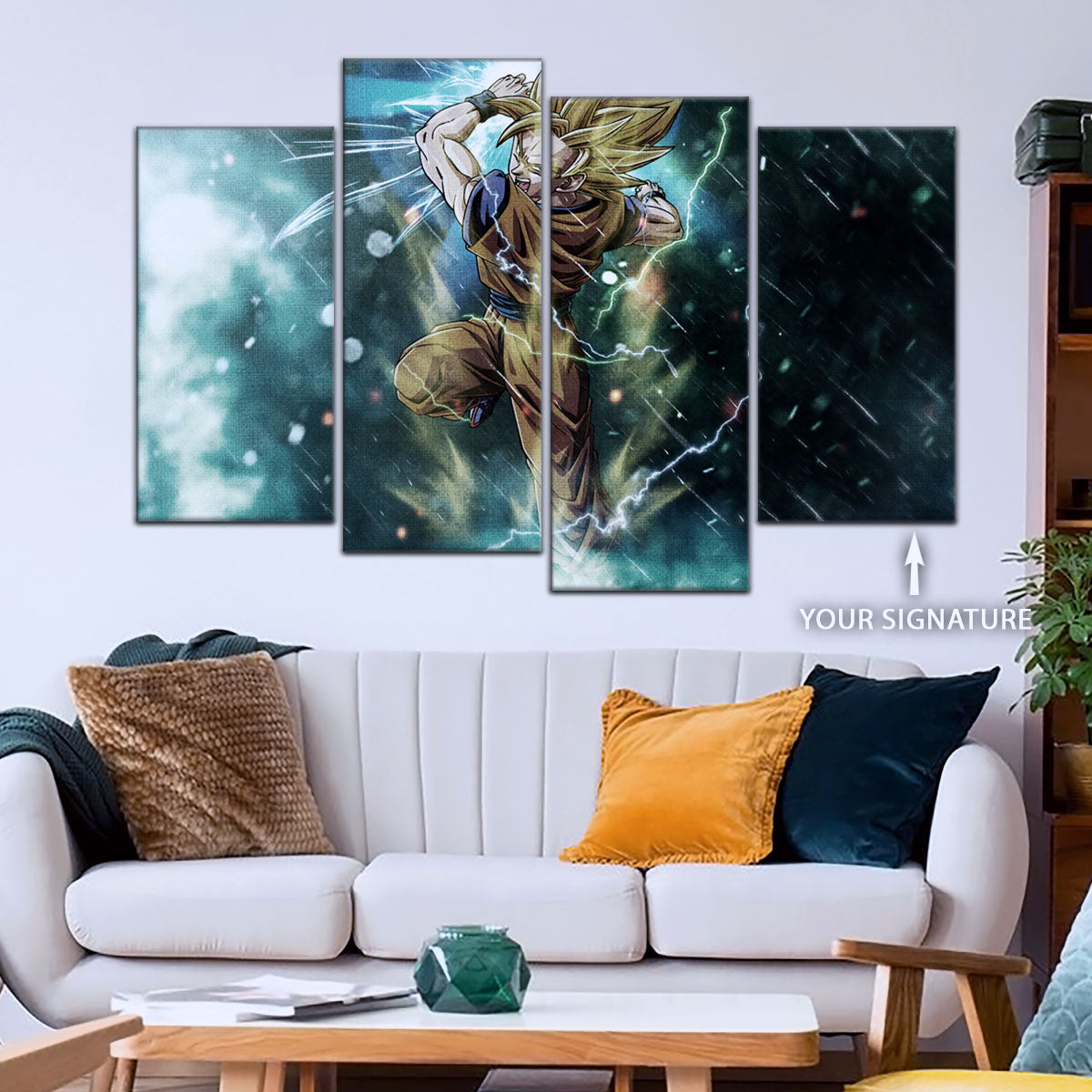 Dragon Ball Z Goku Super Saiyan Canvas Wall Art - 5 Piece Split Panel Anime Poster - Framed Ready to Hang Living Room Man Cave Decor - DR5044
