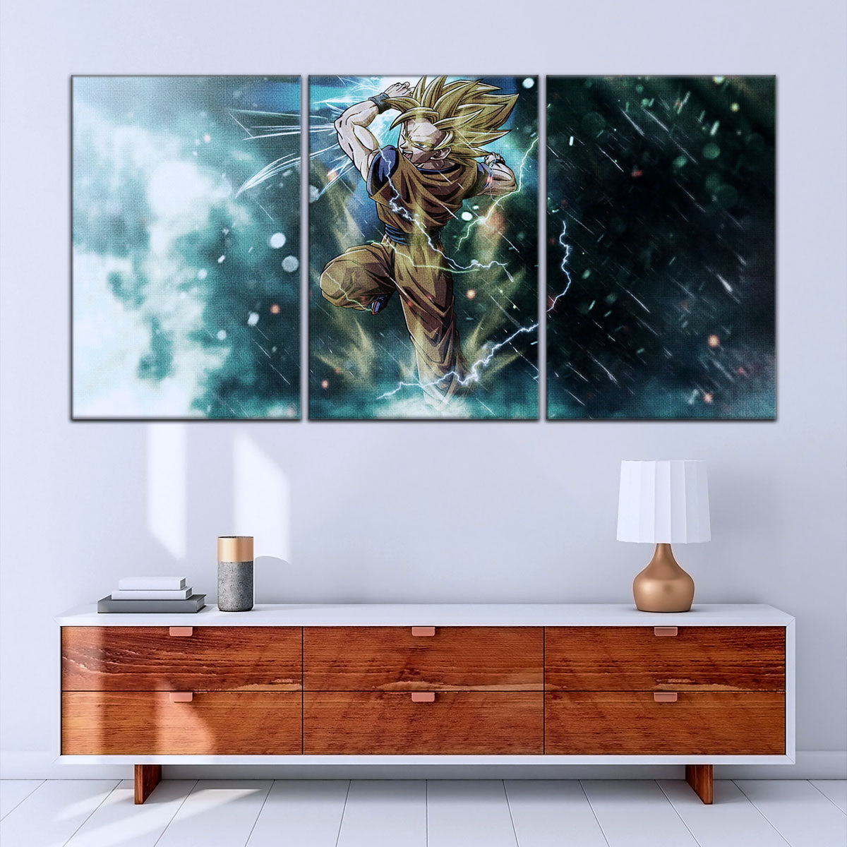 Dragon Ball Z Goku Super Saiyan Canvas Wall Art - 5 Piece Split Panel Anime Poster - Framed Ready to Hang Living Room Man Cave Decor - DR5044