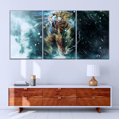 Dragon Ball Z Goku Super Saiyan Canvas Wall Art - 5 Piece Split Panel Anime Poster - Framed Ready to Hang Living Room Man Cave Decor - DR5044