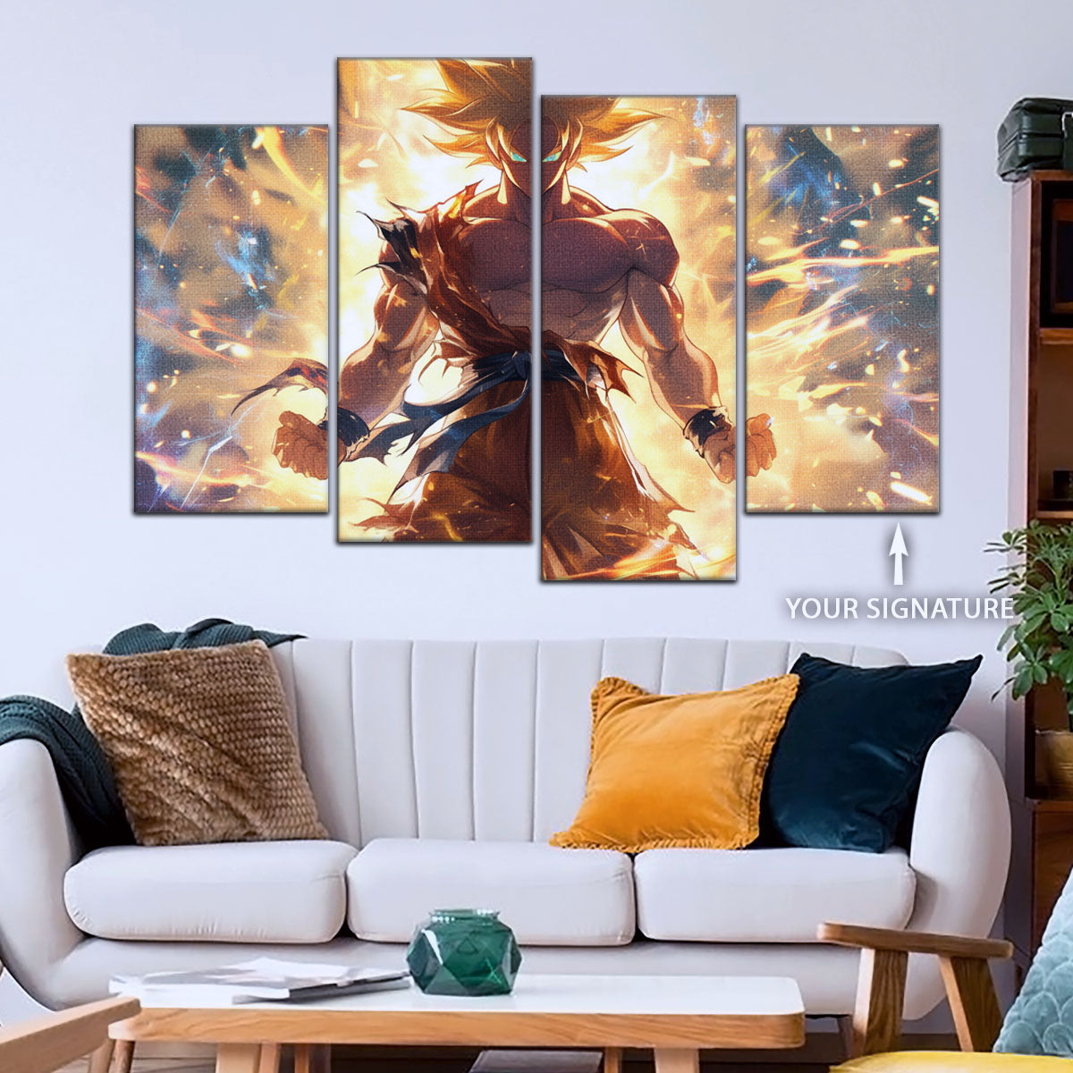 Dragon Ball Z Goku Super Saiyan Canvas Wall Art - 5 Piece Split Panel Anime Poster - Framed Ready to Hang Living Room Man Cave Decor - DR5082