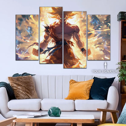 Dragon Ball Z Goku Super Saiyan Canvas Wall Art - 5 Piece Split Panel Anime Poster - Framed Ready to Hang Living Room Man Cave Decor - DR5082