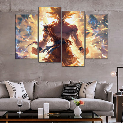 Dragon Ball Z Goku Super Saiyan Canvas Wall Art - 5 Piece Split Panel Anime Poster - Framed Ready to Hang Living Room Man Cave Decor - DR5082