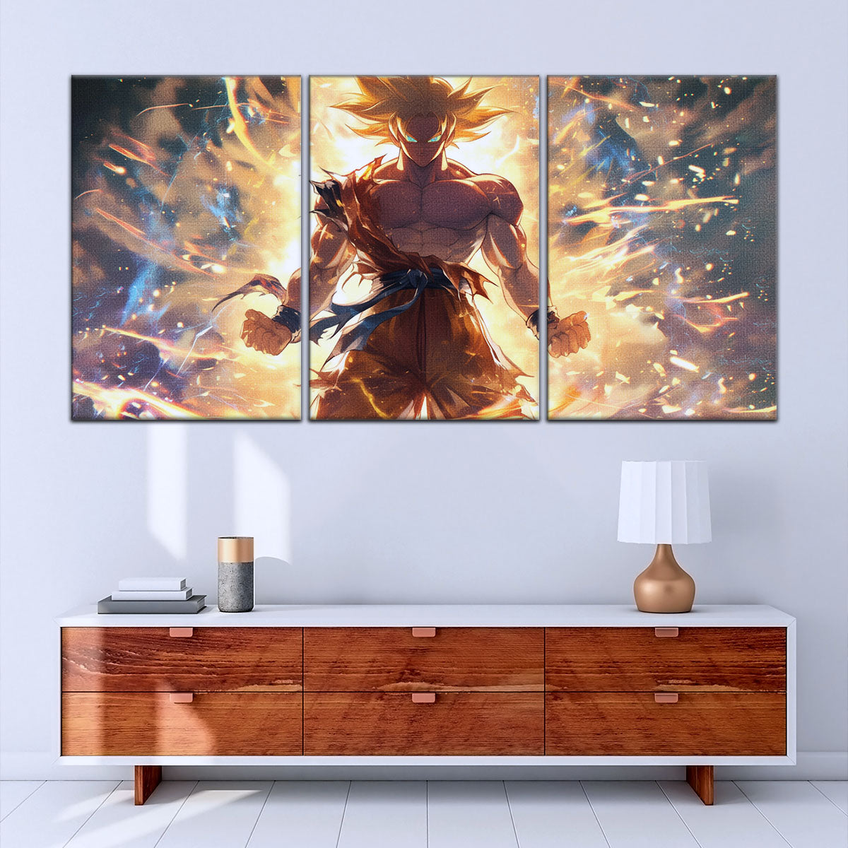 Dragon Ball Z Goku Super Saiyan Canvas Wall Art - 5 Piece Split Panel Anime Poster - Framed Ready to Hang Living Room Man Cave Decor - DR5082