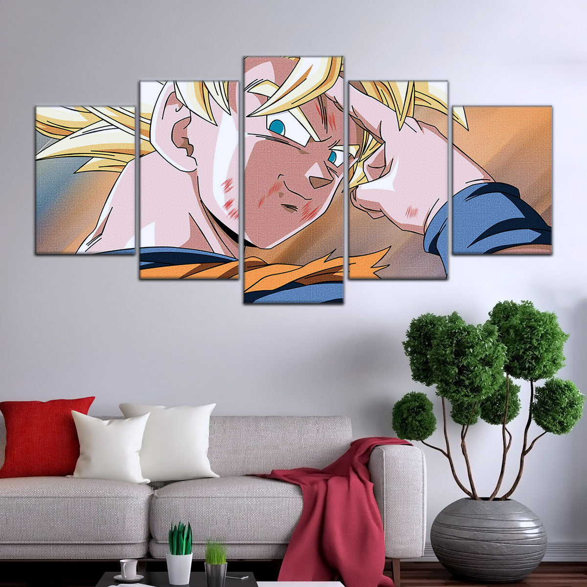 Dragon Ball Z Goku Super Saiyan Canvas Wall Art - Bye Guys 5 Piece Split Panel Anime Poster - Framed Ready to Hang Living Room Man Cave Decor - DR5041