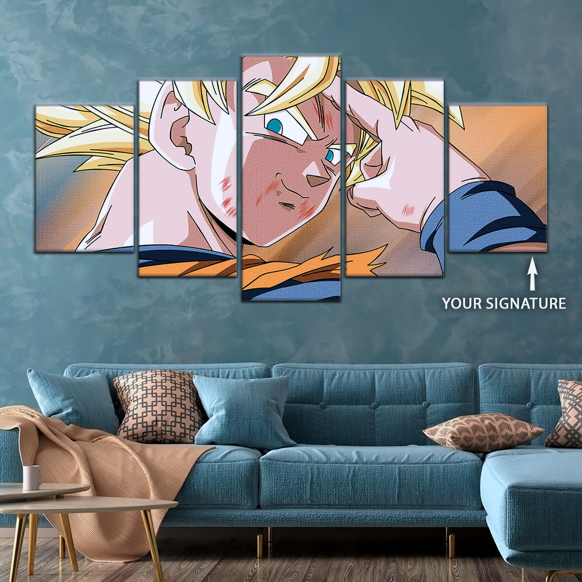Dragon Ball Z Goku Super Saiyan Canvas Wall Art - Bye Guys 5 Piece Split Panel Anime Poster - Framed Ready to Hang Living Room Man Cave Decor - DR5041
