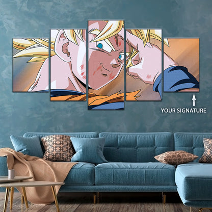 Dragon Ball Z Goku Super Saiyan Canvas Wall Art - Bye Guys 5 Piece Split Panel Anime Poster - Framed Ready to Hang Living Room Man Cave Decor - DR5041