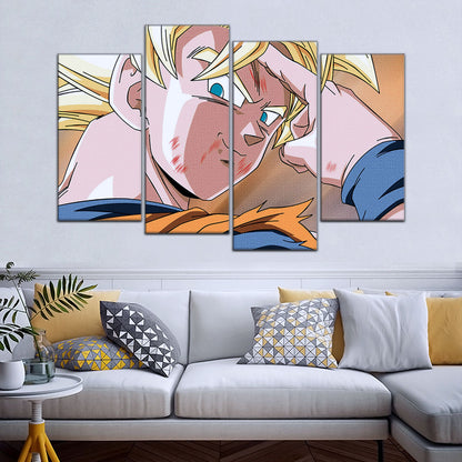 Dragon Ball Z Goku Super Saiyan Canvas Wall Art - Bye Guys 5 Piece Split Panel Anime Poster - Framed Ready to Hang Living Room Man Cave Decor - DR5041