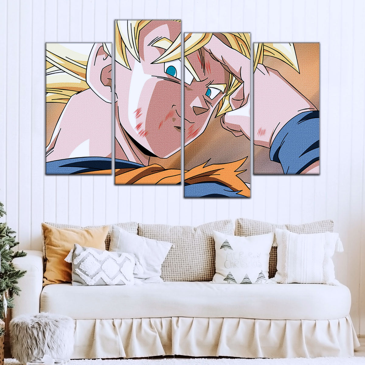 Dragon Ball Z Goku Super Saiyan Canvas Wall Art - Bye Guys 5 Piece Split Panel Anime Poster - Framed Ready to Hang Living Room Man Cave Decor - DR5041