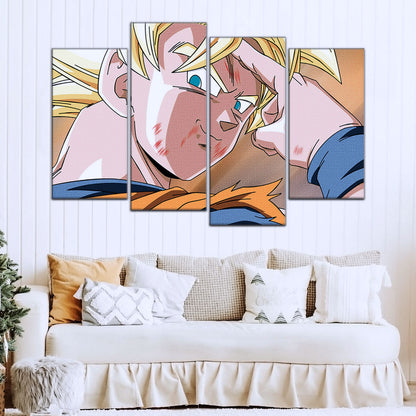 Dragon Ball Z Goku Super Saiyan Canvas Wall Art - Bye Guys 5 Piece Split Panel Anime Poster - Framed Ready to Hang Living Room Man Cave Decor - DR5041