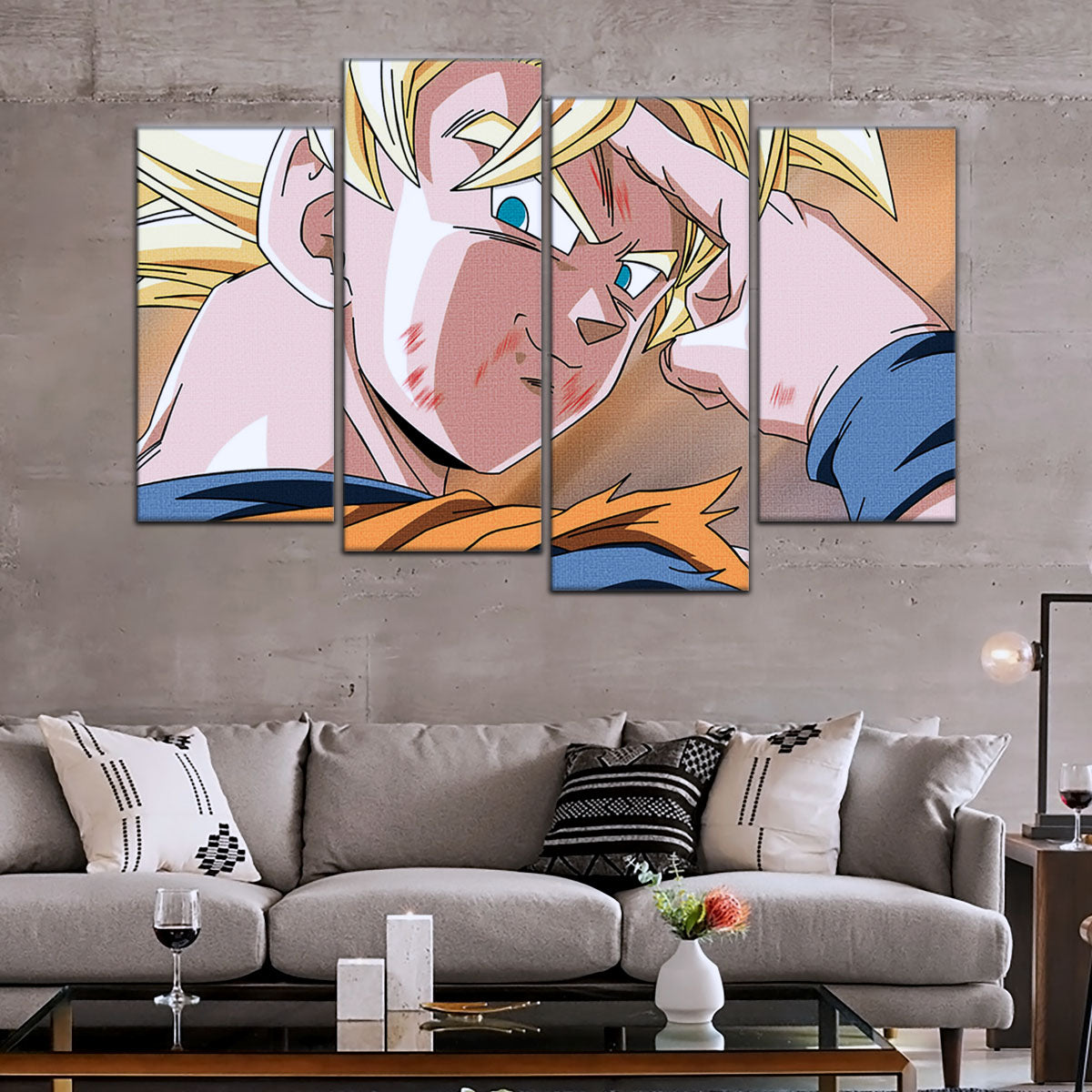Dragon Ball Z Goku Super Saiyan Canvas Wall Art - Bye Guys 5 Piece Split Panel Anime Poster - Framed Ready to Hang Living Room Man Cave Decor - DR5041
