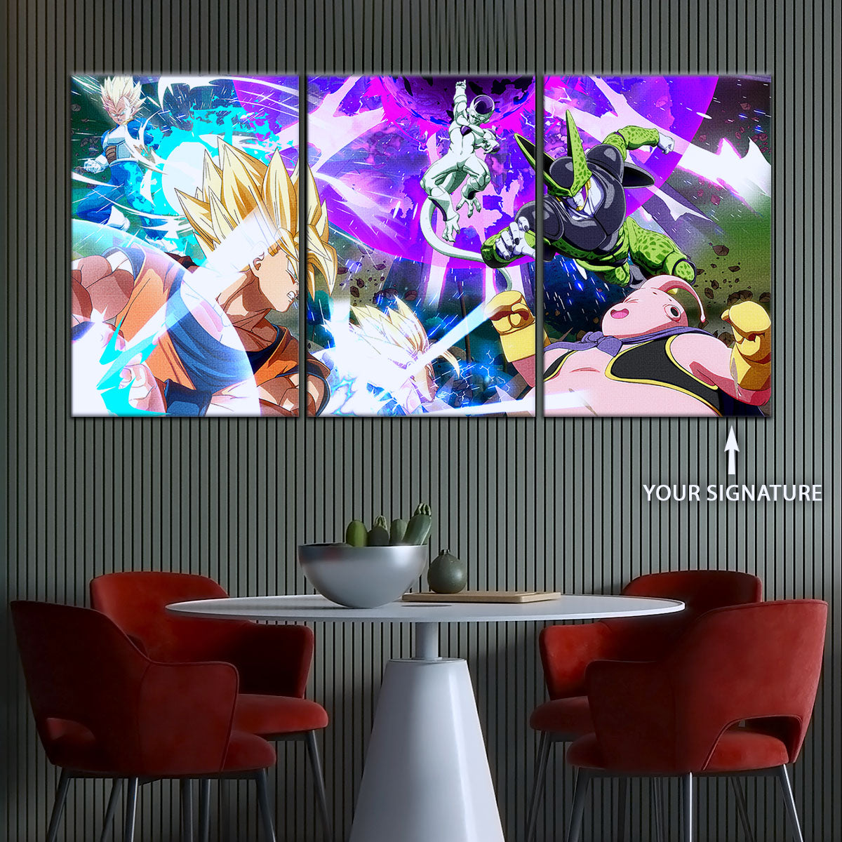Dragon Ball Z Goku Vegeta vs Frieza Cell Majin Buu Canvas Wall Art - 5 Piece Split Panel Anime Poster - Ready to Hang Living Room Man Cave Decor - DR5059