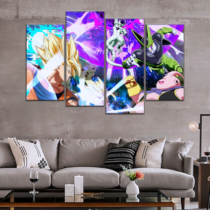 Dragon Ball Z Goku Vegeta vs Frieza Cell Majin Buu Canvas Wall Art - 5 Piece Split Panel Anime Poster - Ready to Hang Living Room Man Cave Decor - DR5059