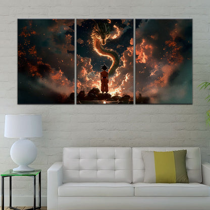 Dragon Ball Z Goku and Shenron Canvas Wall Art - 5 Piece Split Panel Anime Poster - Framed Ready to Hang Living Room Man Cave Decor - DR5069