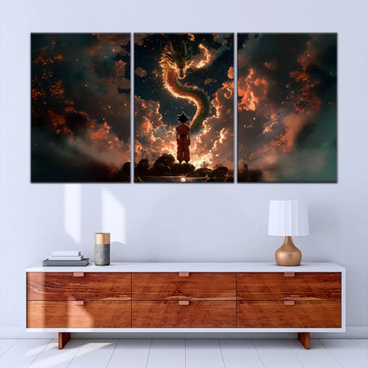 Dragon Ball Z Goku and Shenron Canvas Wall Art - 5 Piece Split Panel Anime Poster - Framed Ready to Hang Living Room Man Cave Decor - DR5069