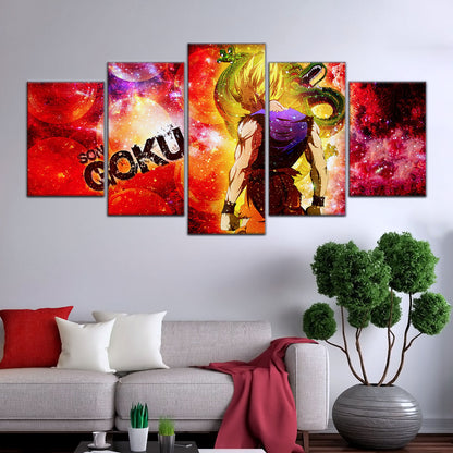 Dragon Ball Z Goku and Shenron Canvas Wall Art - 5 Piece Split Panel Anime Poster - Framed Ready to Hang Living Room Man Cave Decor - DR5070