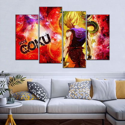 Dragon Ball Z Goku and Shenron Canvas Wall Art - 5 Piece Split Panel Anime Poster - Framed Ready to Hang Living Room Man Cave Decor - DR5070