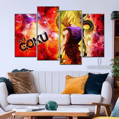 Dragon Ball Z Goku and Shenron Canvas Wall Art - 5 Piece Split Panel Anime Poster - Framed Ready to Hang Living Room Man Cave Decor - DR5070