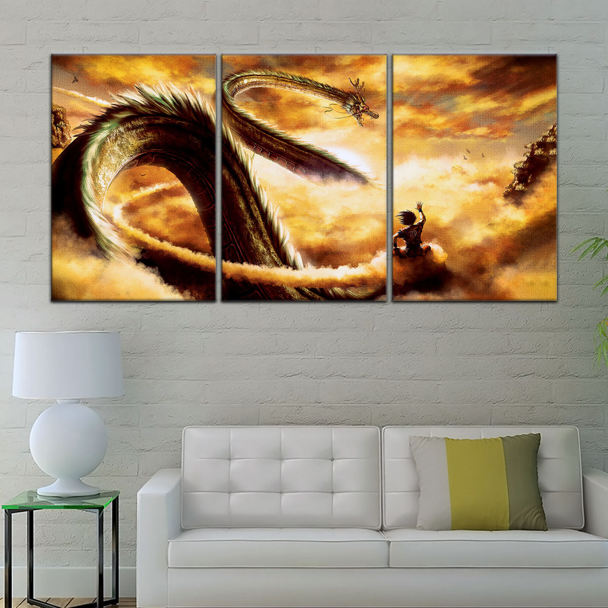Dragon Ball Z Goku and Shenron Canvas Wall Art - 5 Piece Split Panel Anime Poster - Framed Ready to Hang Living Room Man Cave Decor - DR5104