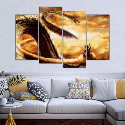 Dragon Ball Z Goku and Shenron Canvas Wall Art - 5 Piece Split Panel Anime Poster - Framed Ready to Hang Living Room Man Cave Decor - DR5104