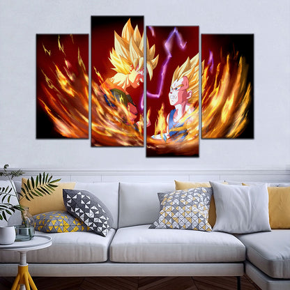 Dragon Ball Z Goku and Vegeta Canvas Wall Art - 5 Piece Split Panel DBZ Anime Poster - Framed Ready to Hang Living Room Man Cave Decor - DR5062