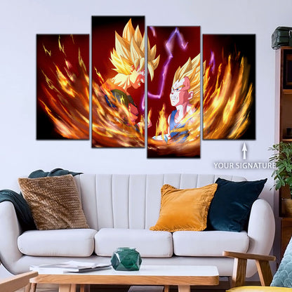 Dragon Ball Z Goku and Vegeta Canvas Wall Art - 5 Piece Split Panel DBZ Anime Poster - Framed Ready to Hang Living Room Man Cave Decor - DR5062