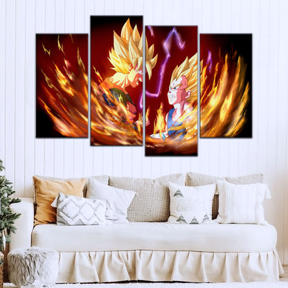 Dragon Ball Z Goku and Vegeta Canvas Wall Art - 5 Piece Split Panel DBZ Anime Poster - Framed Ready to Hang Living Room Man Cave Decor - DR5062