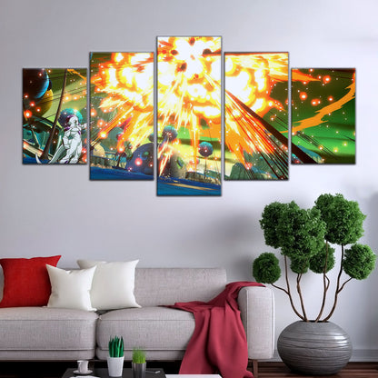 Dragon Ball Z Goku vs Frieza Namek Saga Canvas Wall Art - 5 Piece Split Panel Anime Poster - Framed Ready to Hang Living Room Man Cave Decor - DR5079