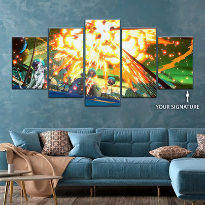 Dragon Ball Z Goku vs Frieza Namek Saga Canvas Wall Art - 5 Piece Split Panel Anime Poster - Framed Ready to Hang Living Room Man Cave Decor - DR5079