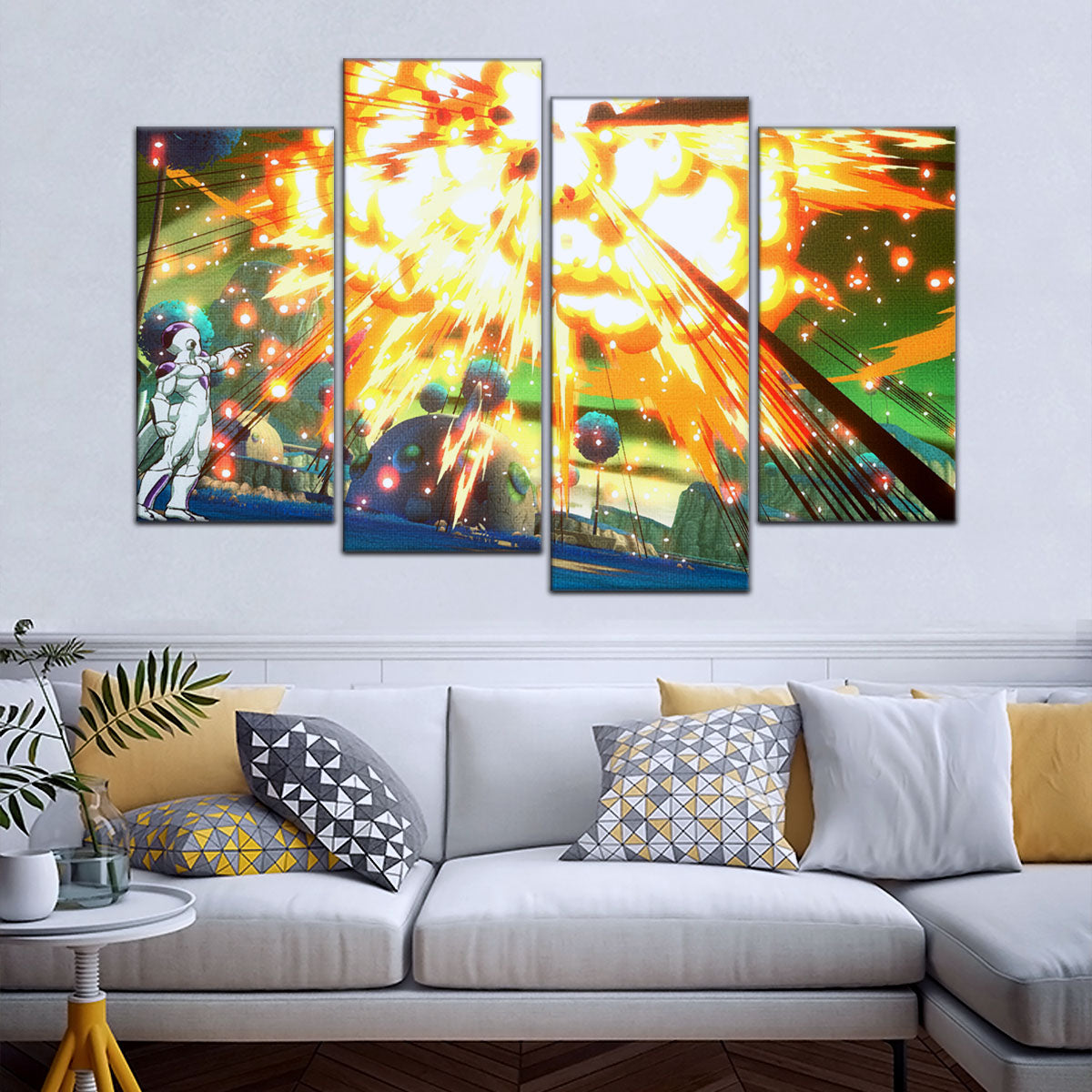 Dragon Ball Z Goku vs Frieza Namek Saga Canvas Wall Art - 5 Piece Split Panel Anime Poster - Framed Ready to Hang Living Room Man Cave Decor - DR5079