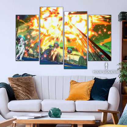 Dragon Ball Z Goku vs Frieza Namek Saga Canvas Wall Art - 5 Piece Split Panel Anime Poster - Framed Ready to Hang Living Room Man Cave Decor - DR5079