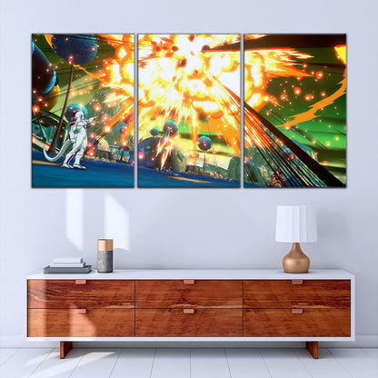 Dragon Ball Z Goku vs Frieza Namek Saga Canvas Wall Art - 5 Piece Split Panel Anime Poster - Framed Ready to Hang Living Room Man Cave Decor - DR5079