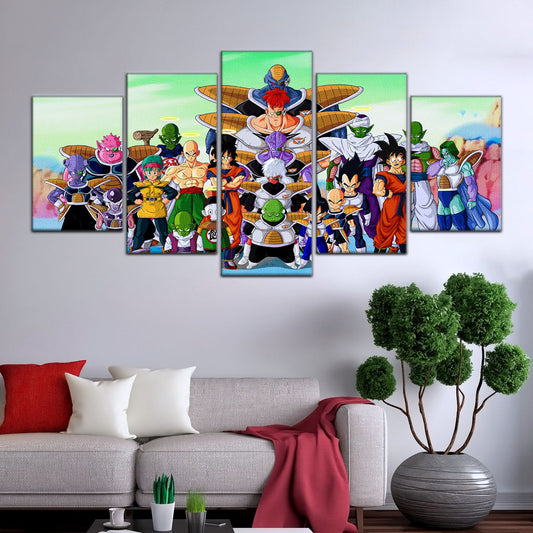Dragon Ball Z Goku vs Ginyu Force Namek Saga Canvas Wall Art - 5 Piece Split Panel Anime Poster - Ready to Hang Living Room Man Cave Decor - DR5072