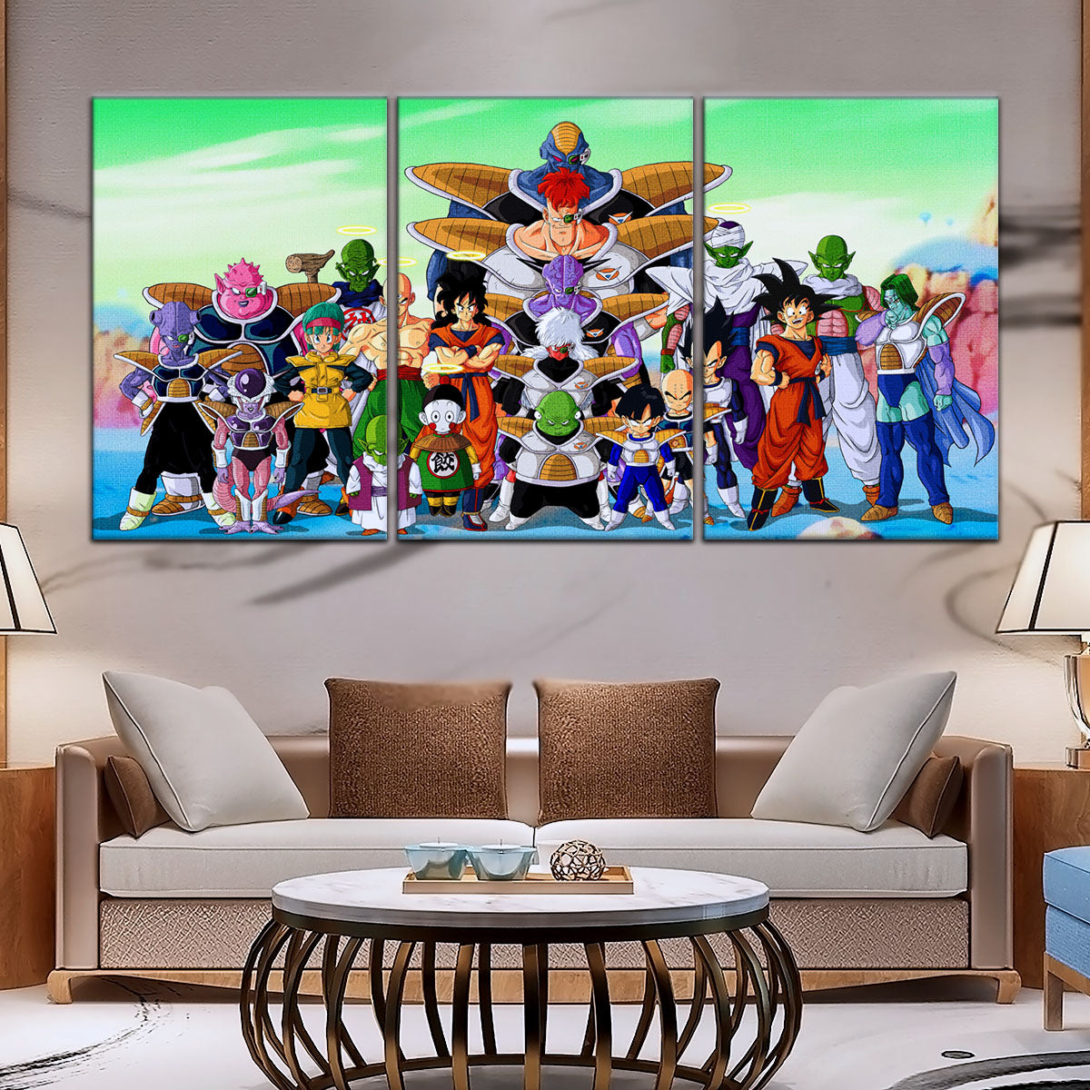 Dragon Ball Z Goku vs Ginyu Force Namek Saga Canvas Wall Art - 5 Piece Split Panel Anime Poster - Ready to Hang Living Room Man Cave Decor - DR5072