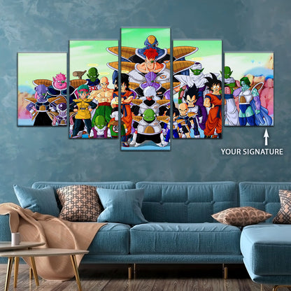 Dragon Ball Z Goku vs Ginyu Force Namek Saga Canvas Wall Art - 5 Piece Split Panel Anime Poster - Ready to Hang Living Room Man Cave Decor - DR5072