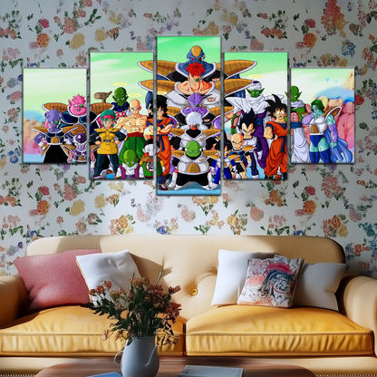 Dragon Ball Z Goku vs Ginyu Force Namek Saga Canvas Wall Art - 5 Piece Split Panel Anime Poster - Ready to Hang Living Room Man Cave Decor - DR5072