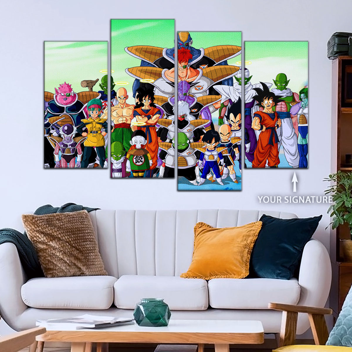 Dragon Ball Z Goku vs Ginyu Force Namek Saga Canvas Wall Art - 5 Piece Split Panel Anime Poster - Ready to Hang Living Room Man Cave Decor - DR5072