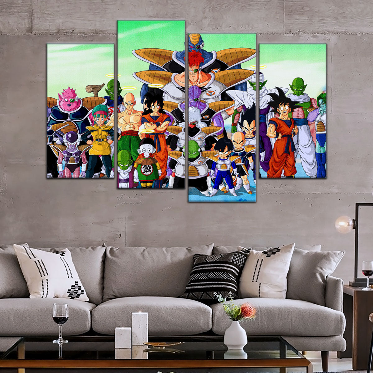 Dragon Ball Z Goku vs Ginyu Force Namek Saga Canvas Wall Art - 5 Piece Split Panel Anime Poster - Ready to Hang Living Room Man Cave Decor - DR5072