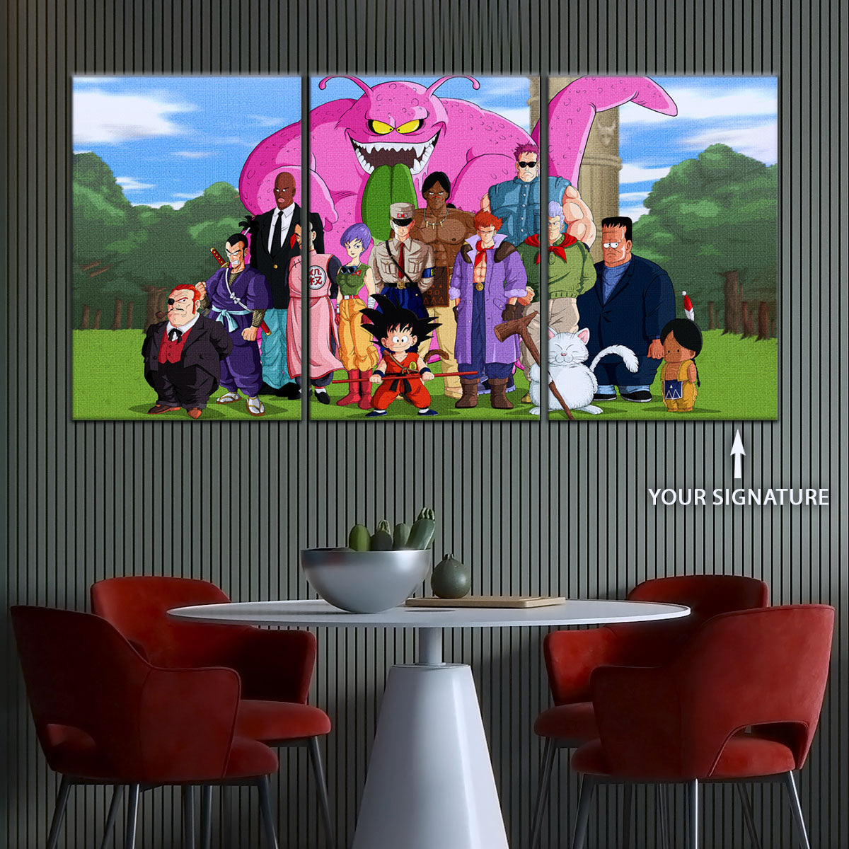 Dragon Ball Z Goku vs Red Ribbon Army Canvas Wall Art - 5 Piece Split Panel Anime Poster - Framed Ready to Hang Living Room Man Cave Decor - DR5068